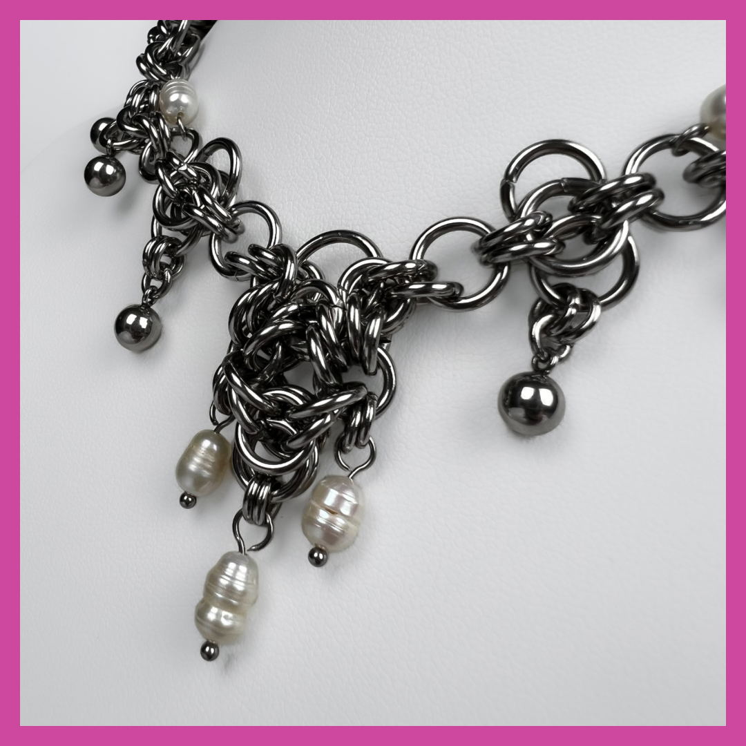 CELESTIAL | STEEL & PEARL NECKLACE