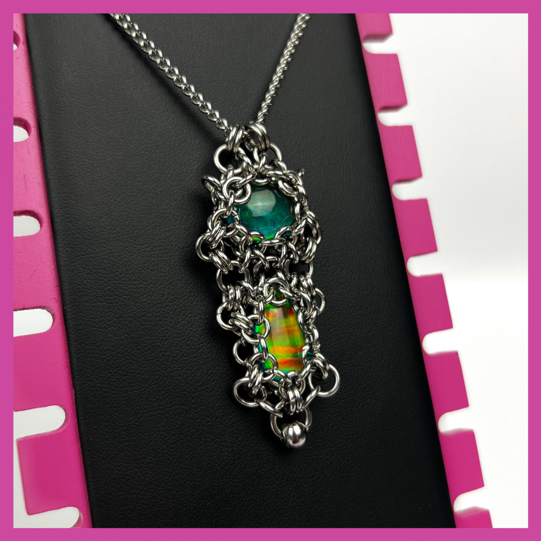 AURORA OPAL #9 | STEEL PENDANT NECKLACE