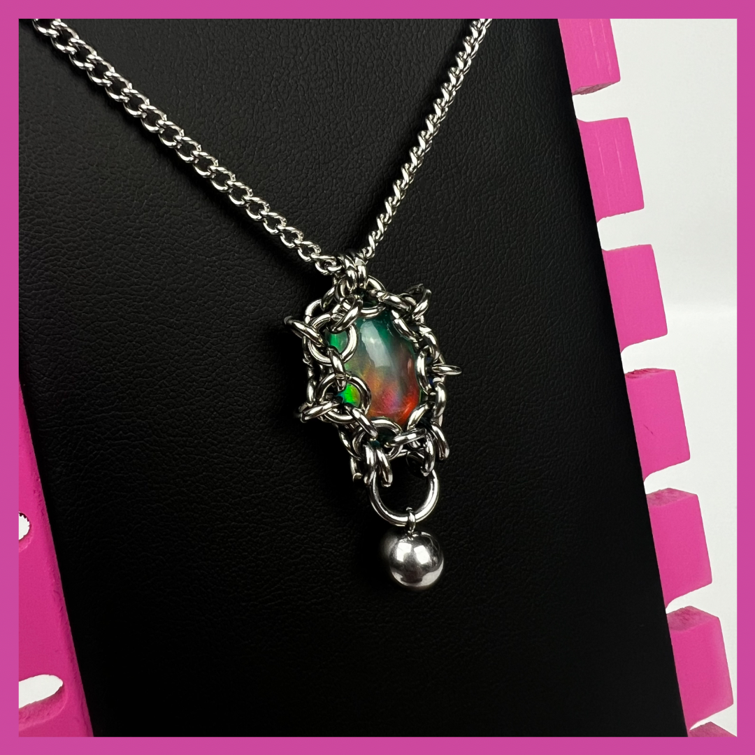 AURORA OPAL #3 | STEEL PENDANT NECKLACE