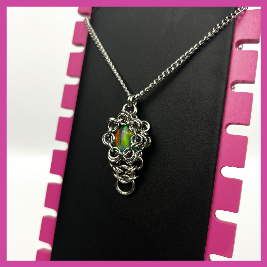 AURORA OPAL #4 | STEEL PENDANT NECKLACE