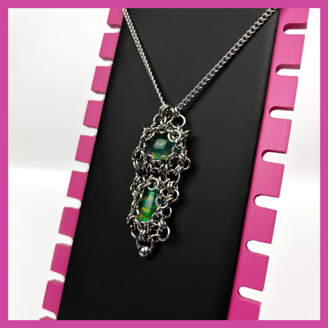 AURORA OPAL #9 | STEEL PENDANT NECKLACE