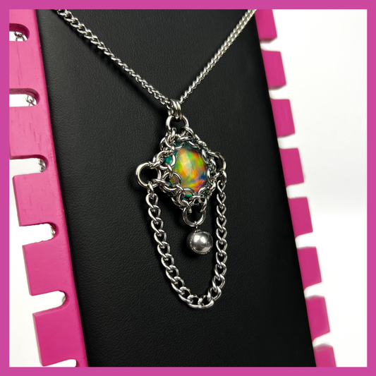 AURORA OPAL #7 | STEEL PENDANT NECKLACE