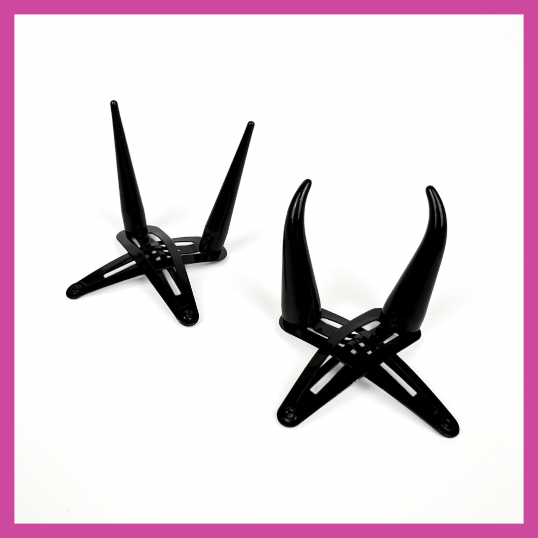 BLACK STRAIGHT HORNS | HAIR CLIPS