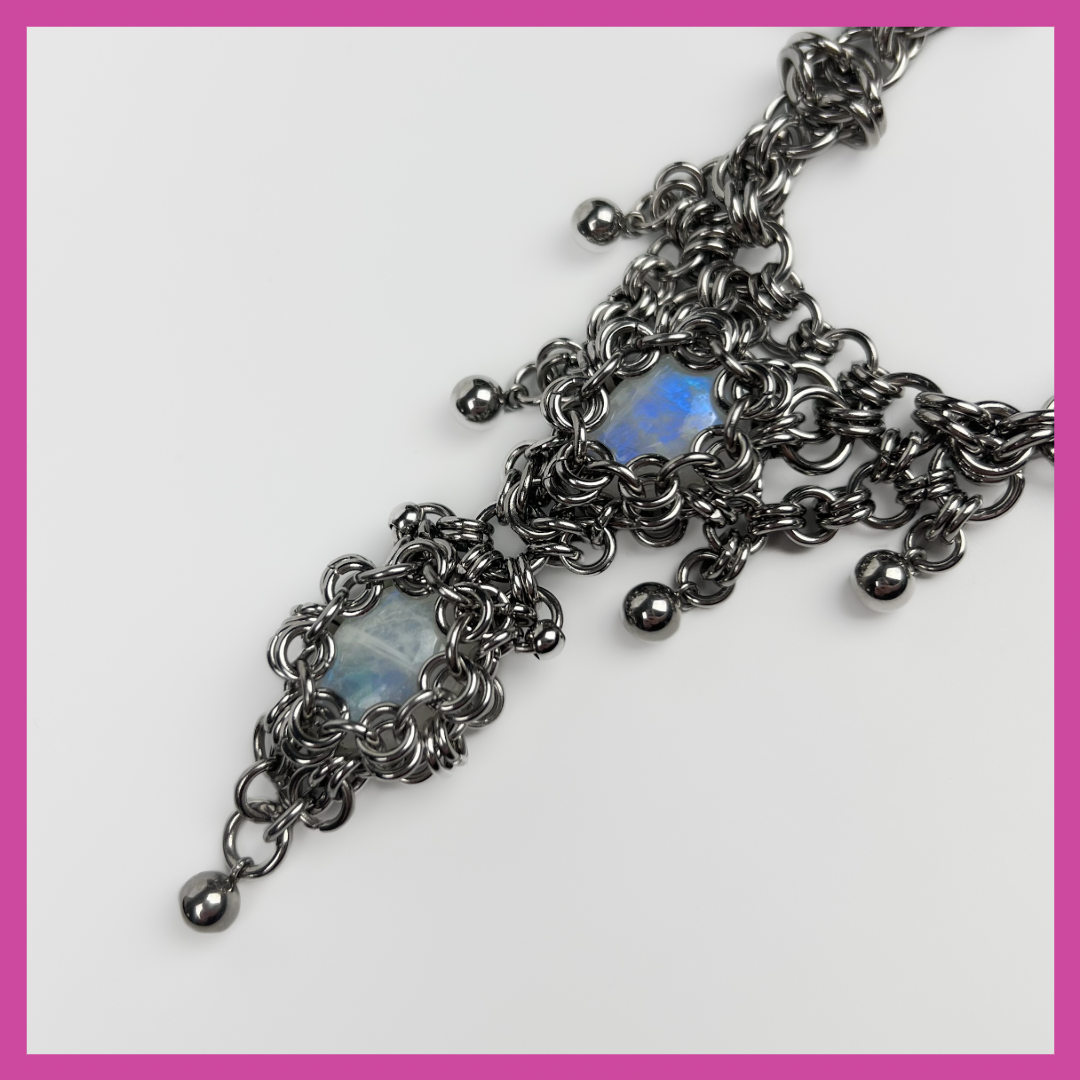 TEMPEST SPRITE | STEEL & MOONSTONE NECKLACE