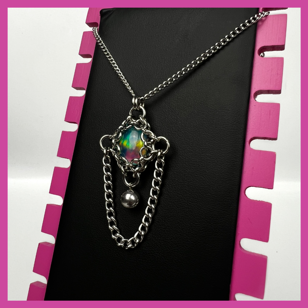 AURORA OPAL #7 | STEEL PENDANT NECKLACE
