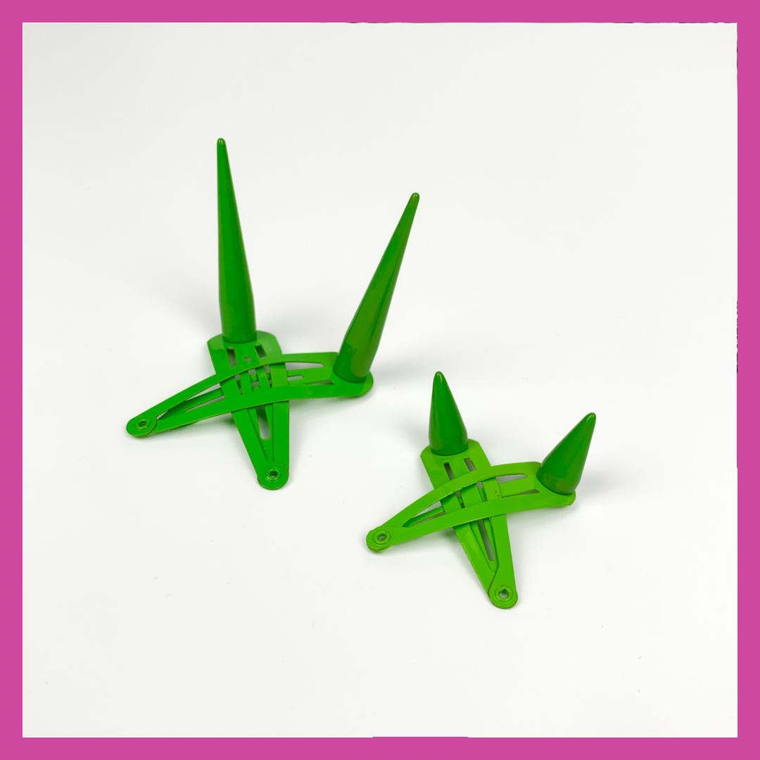 LIME GREEN STRAIGHT HORNS | HAIR CLIPS